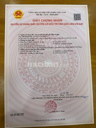 Bán nhà MTNBộ 9m(XT) Hương Lộ 2, P.B.T.Đông A, Q.Bình Tân giá 5.25 tỷ