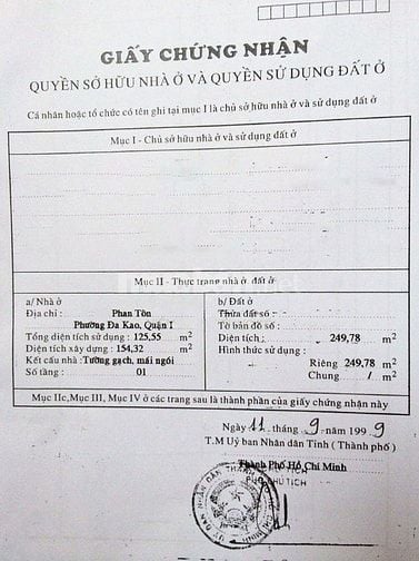 Bán biệt thự mặt tiền Phan Tôn, Đa Kao, Q1, 250m² đất, đã có GPXD