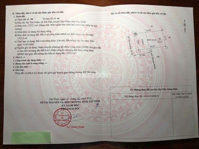 Bán đất MT TL 785 gần cụm công nghiệp Tân Phú, chợ Tân Phú giá 300tr/m