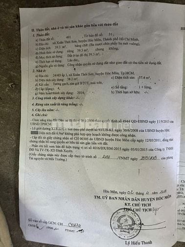nhà bán có lầu xuân thới sơn 4 dài 13 hẻm thông