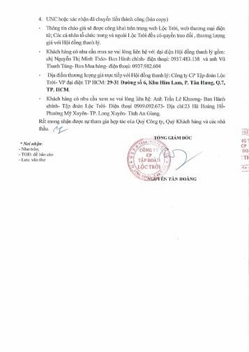 TĐ Lộc Trời TB mời chào giá xe ô tô