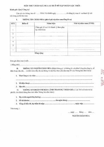 TĐ Lộc Trời TB mời chào giá xe ô tô