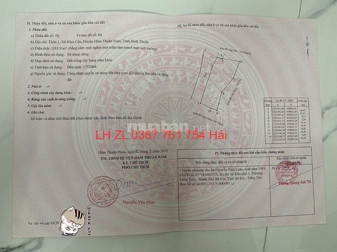 Bán 1 sào 2 đất tại Hàm Cần, Hàm Thuận Nam, BT giá chỉ 125tr, sổ sẵn