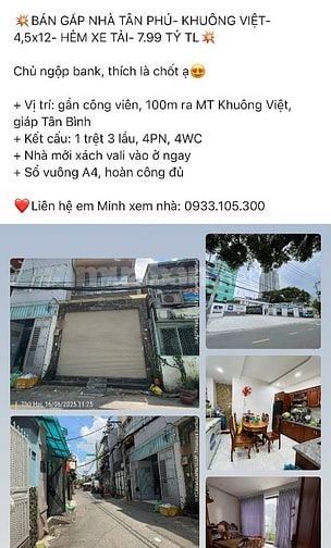 BÁN NHÀ TÂN PHÚ-4 TẦNG-HXT TẬN NHÀ-CHỈ NHỈNH 7 TỶ