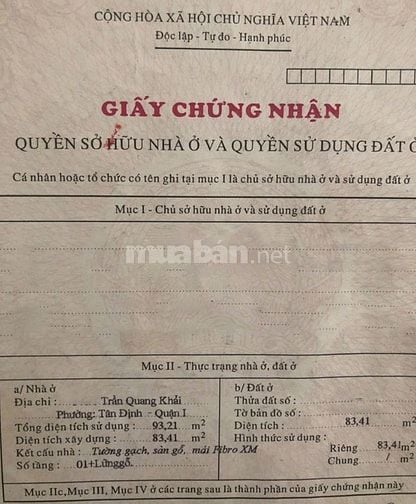 Bán nhà mặt tiền 93m² nở hậu 12m đường Trần Quang Khải Quận 1