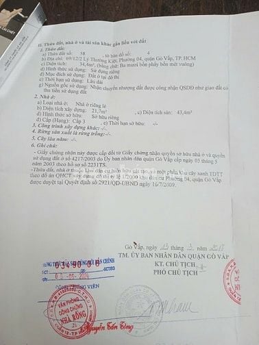 Bán Nhà 3 tầng đúc 4 pn 3 wc Lý Thường Kiệt p4 Gò Vấp 