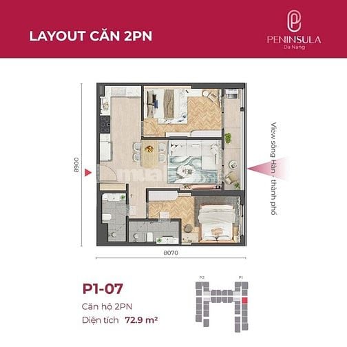 BÁN GẤP CĂN HỘ CAO CẤP PENINSULA 2PN VIEW SÔNG HÀN VIEW PHÁO HOA