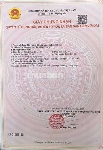 BÁN KHÁCH SẠN 3 SAO ĐC: 86&88A YÊN THẾ P.2 SÂN BAY TÂN BÌNH NGANG 15M