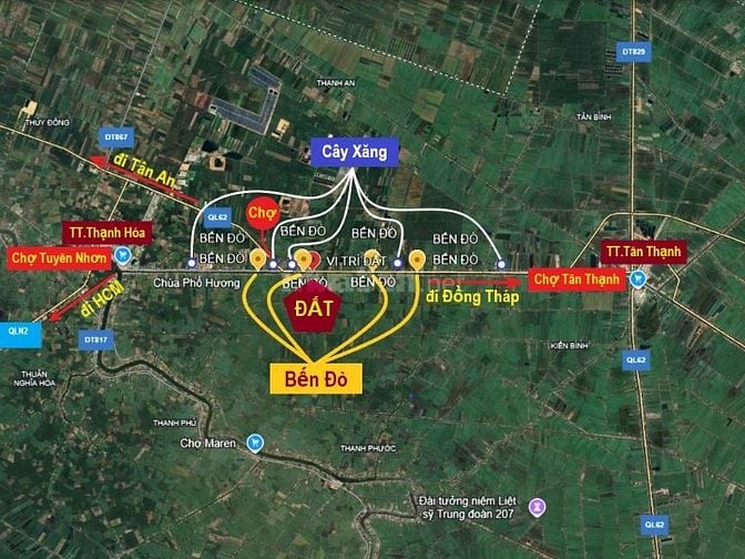 Bán đất thổ 462m2, sát QL.62,SHR, đường ô tô, Thạnh Hóa, Long An