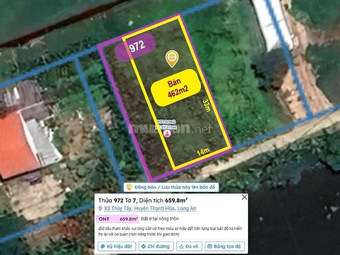 Bán đất thổ 462m2, sát QL.62,SHR, đường ô tô, Thạnh Hóa, Long An