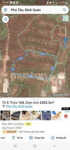 Bán 2433m2 đất gần UBND Định Quán, góc 3 mặt tiền, sổ đỏ, 1 tỷ 299