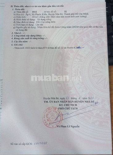 Bán đất hẻm 387 Phạm Hữu Lầu, Phước Kiển, Nhà Bè, 60 triệu/m2, 181m2