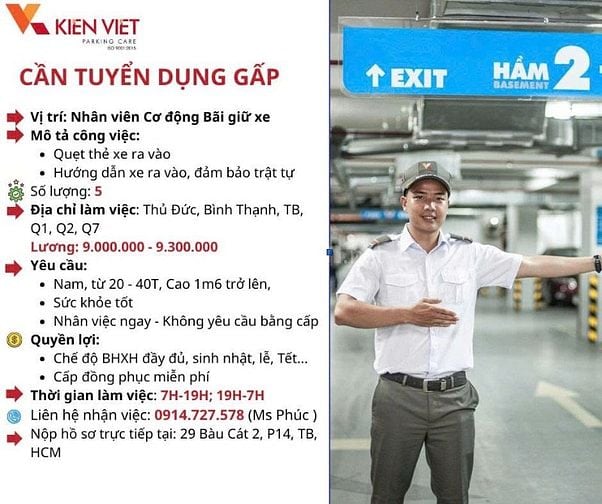 🚨 TUYỂN DỤNG GẤP - NHÂN VIÊN CƠ ĐỘNG BÃI GIỮ XE 🚨