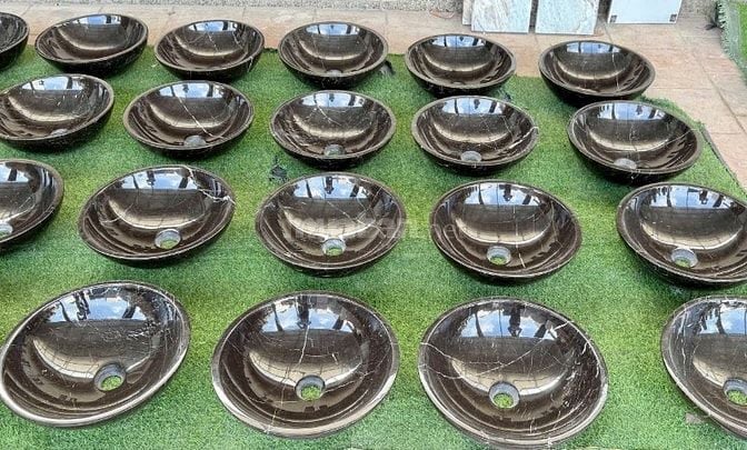 Bồn rửa lavabo đá cuội đá cẩm thạch tự nhiên cho quán cà phê, biệt thự