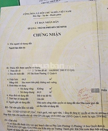 🌷 🌷 🌷 BÁN NHÀ 2 MẶT TIỀN TRƯỚC VÀ SAU : 192 BÀ HOM  - P. 13 - Q. 6 