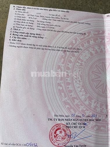 BÁN 876M2 ĐẤT NÔNG NGHIỆP, XE OTO VÀO TẬN NƠI, CÁCH MT 30M