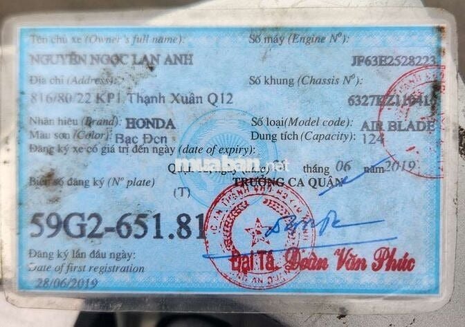 Bán AirBlade 2019 Khóa Smarkey Chính Chủ