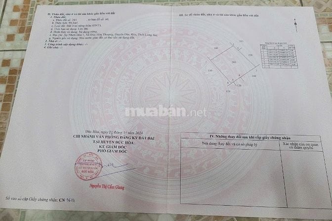 Chính chủ cần bán gấp 436m2 đất ở + 174m2 đất nn Đức Hoà, Long An
