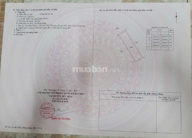 Chính chủ cần bán gấp 436m2 đất ở + 174m2 đất nn Đức Hoà, Long An