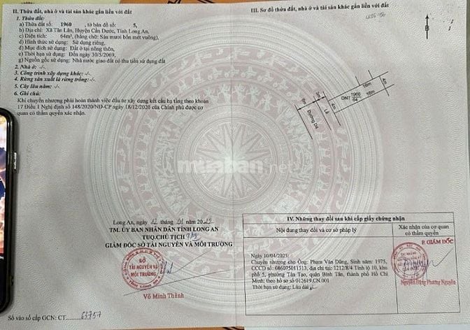 Bán đất nền MTNBộ 6m, Đường D4, X.T.Lân, H.C.Đước, T.Long An giá 930tr