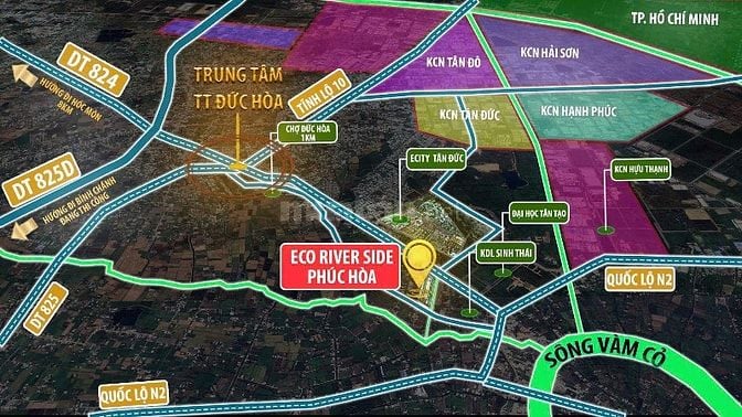 Chính chủ cần ra lô đất tại thị trấn Đức Hoà, Long An, 3 mặt tiền sông