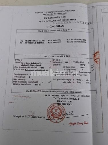 Bán đất 2 mặt tiền Trần Đình Xu p. Cô Giang quân 1 giá 450 tỷ