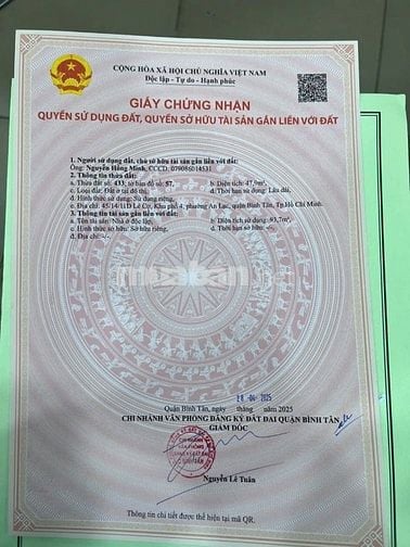 Bán nhà hẻm 45 Lê Cơ, Bình Tân – nở hậu, 2 tầng – GIÁ 4,5 TỶ