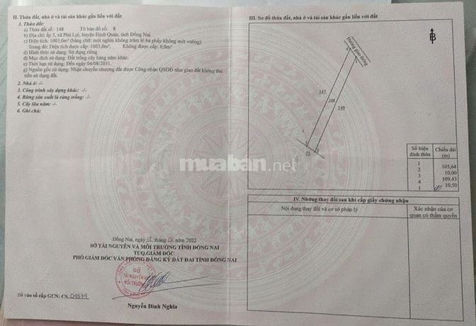 Bán thửa 148 tờ 8 Phú Lợi.1.003m2 giá 700 triệu