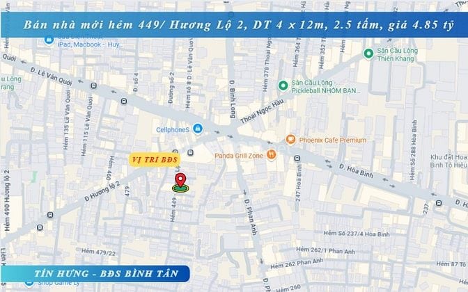  Bán nhà mới hẻm 449/ Hương Lộ 2, DT 4 x 12m, 2.5 tấm, 4.85 tỷ