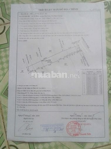 Bán Đất ở+Vườn 2MT đường DT741, X. A.Bình,H.P.Giáo,T.B.Dương giá 9.6tỷ