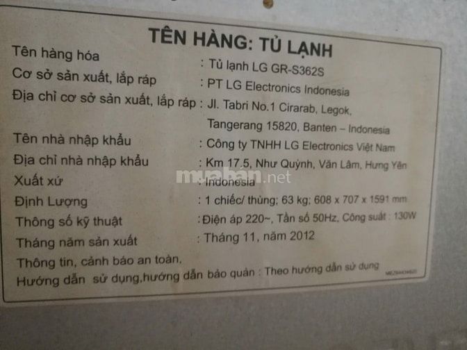 Thanh lý tủ lạnh LG GRS362S 306 lít mới 95%