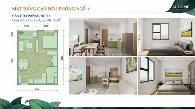 K-HOME APARTMENT 978 triệu/căn –Diện tích 45m² –Giá từ: 21,5triệu/m²