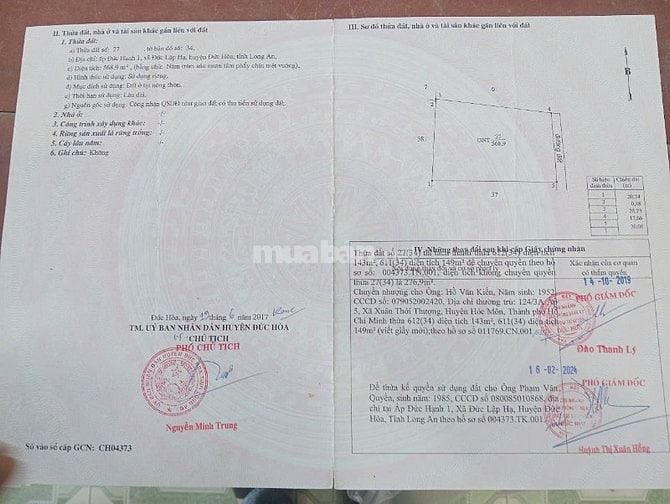 BÁN ĐẤT ĐỨC HÒA LONG AN  CHÍNH CHỦ