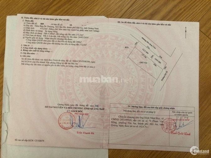 Chào bán lô đất mặt tiền Chiều Hồng (Bầu Ốc Thượng), Cẩm Hà Hội An.