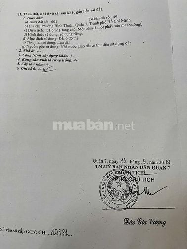 Bán đất mặt tiền đường số 7 phường Tân Thuận Đông Quận 7 HCM