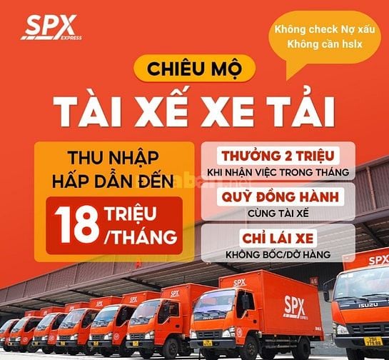 SPX - Củ Chi Tuyển dụng 50 Tài xế xe Van 950kg thu nhập 13-15tr/tháng