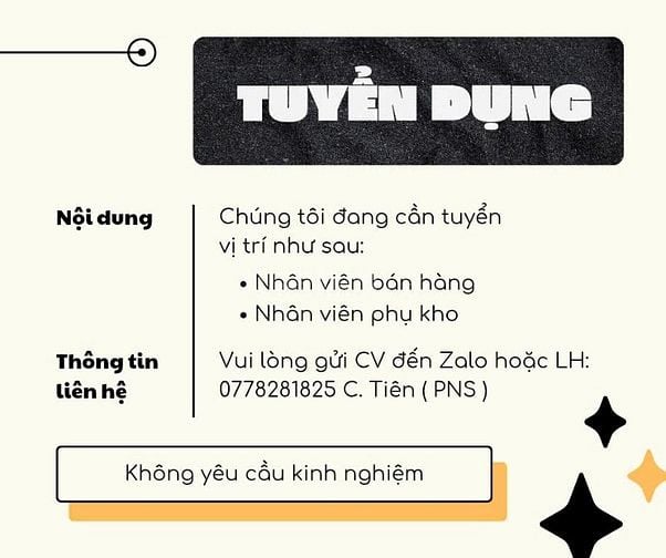 Tuyển gấp nhân viên phụ bán hàng tại Cửa hàng TPHCM 