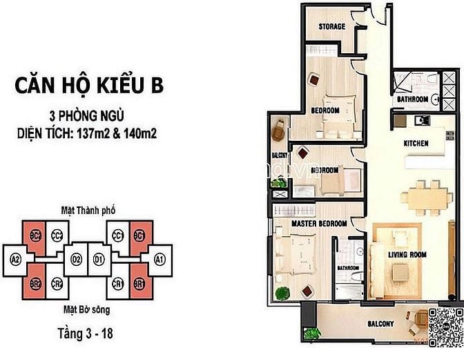 Cho thuê căn hộ River Garden, tầng thấp block B, dt 140m2, 3PN