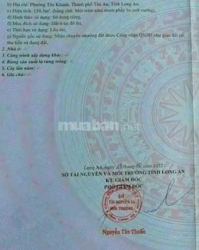 Chủ cần bán lô đất ở phường Tân Khánh, tp Tân An, tỉnh Long An