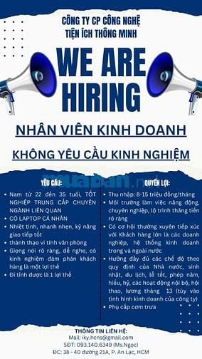 NHÂN VIÊN KINH DOANH - KHÔNG YÊU CẦU KÌNH NGHIỆM