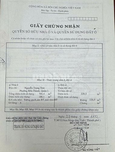 Bán nhà trung tâm TP. Hồ Chí Minh, 220m² đất, mt Nguyễn Trung Trực