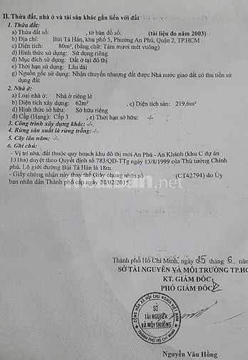 Bán nhà mặt tiền Bùi Tá Hán, An Phú, Quận 2, 80m², đang cho thuê