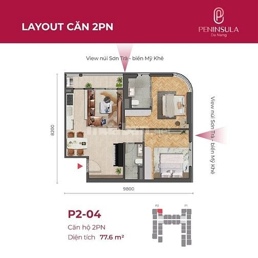 Giá thật! Nhỉnh hơn 4 tỷ, độc quyền giỏ hàng 2PN giá rẻ căn hộ Peninsu