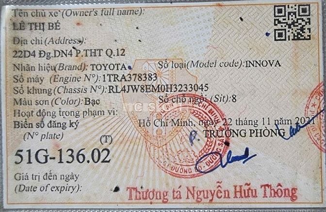 XE INNOVA 2017, ĐĂNG KIỂM NĂM 2018.