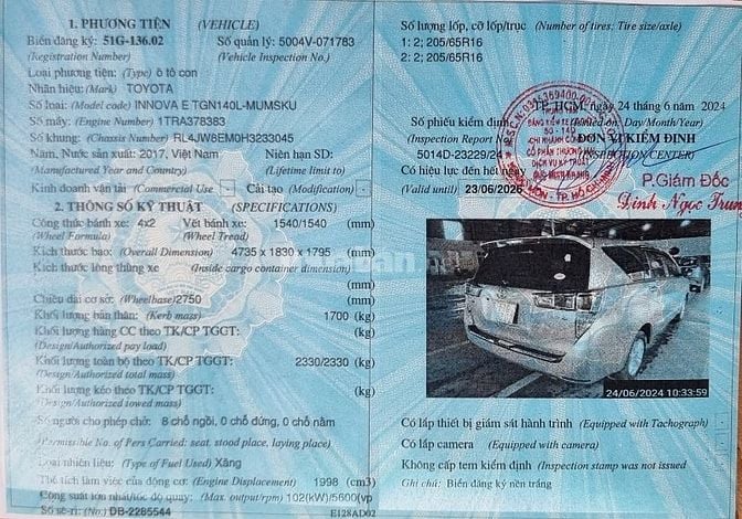 XE INNOVA 2017, ĐĂNG KIỂM NĂM 2018.