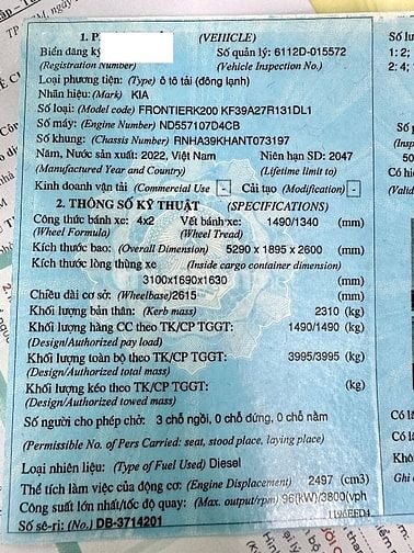 KIA K200 - THÙNG ĐÔNG LẠNH - 1.5 TẤN
