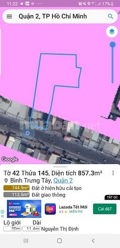 Bán đất mặt tiền Nguyễn Thị Định Quận 2 cũ giá 87,5 tỷ