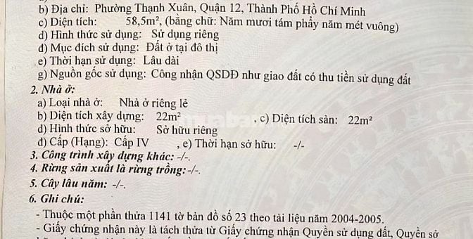 Bán lô đất 59m2 hẻm 7m khu dân cư Quận 12 giá 3,65 tỷ