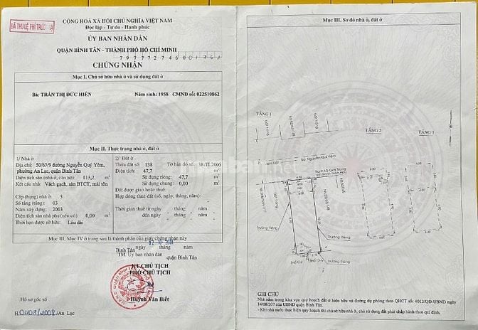 Bán nhà 3 tầng đúc mới, hẻm xe tải 8m Nguyễn Quý Yêm, Quận Bình Tân