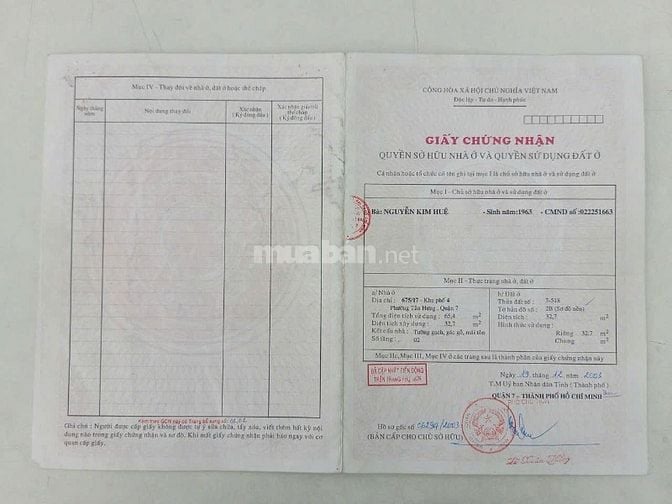 Bán nhà sau căn mặt tiền đường Trần Xuân Soạn, Phường Tân Hưng, Quận 7